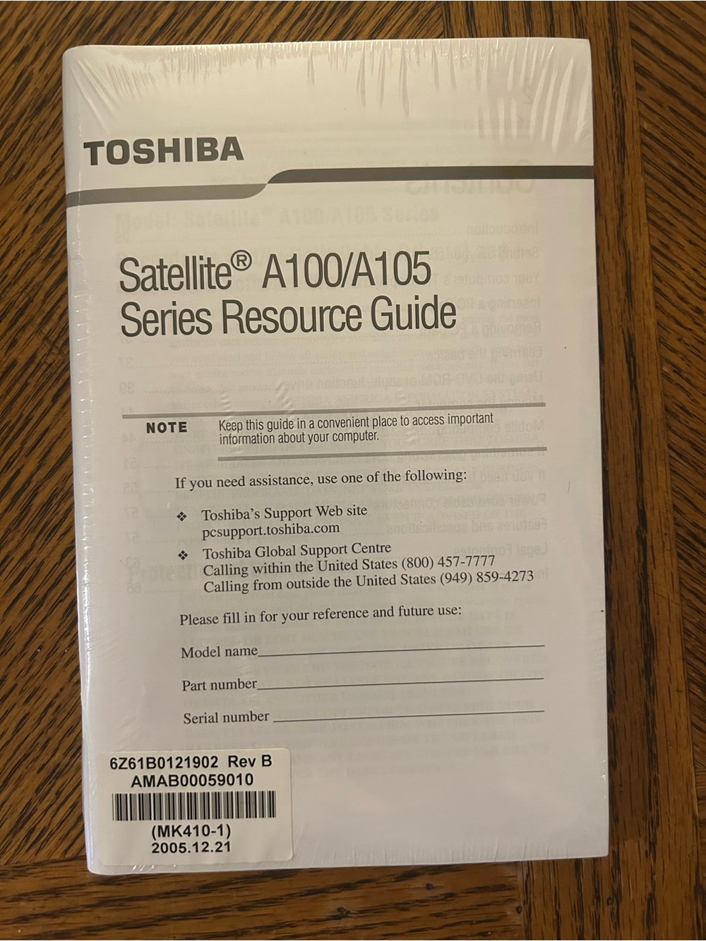 Toshiba Owner’s Manual, Satellite A100A105 Series Resource Guide